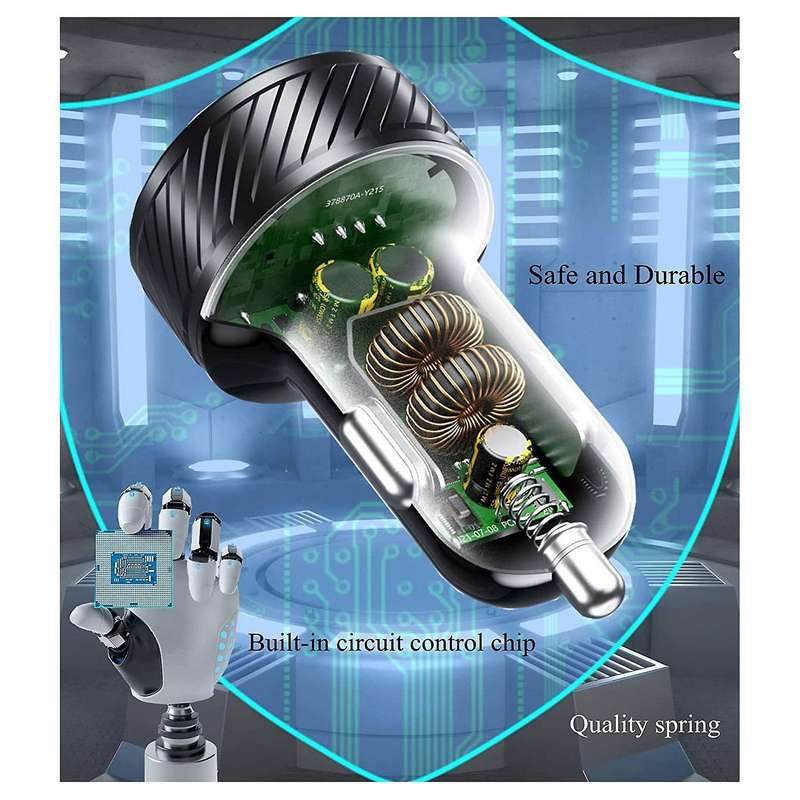 Dual Qc3.0 Ports Usb Car Charger with Touch Switch and Blue Led