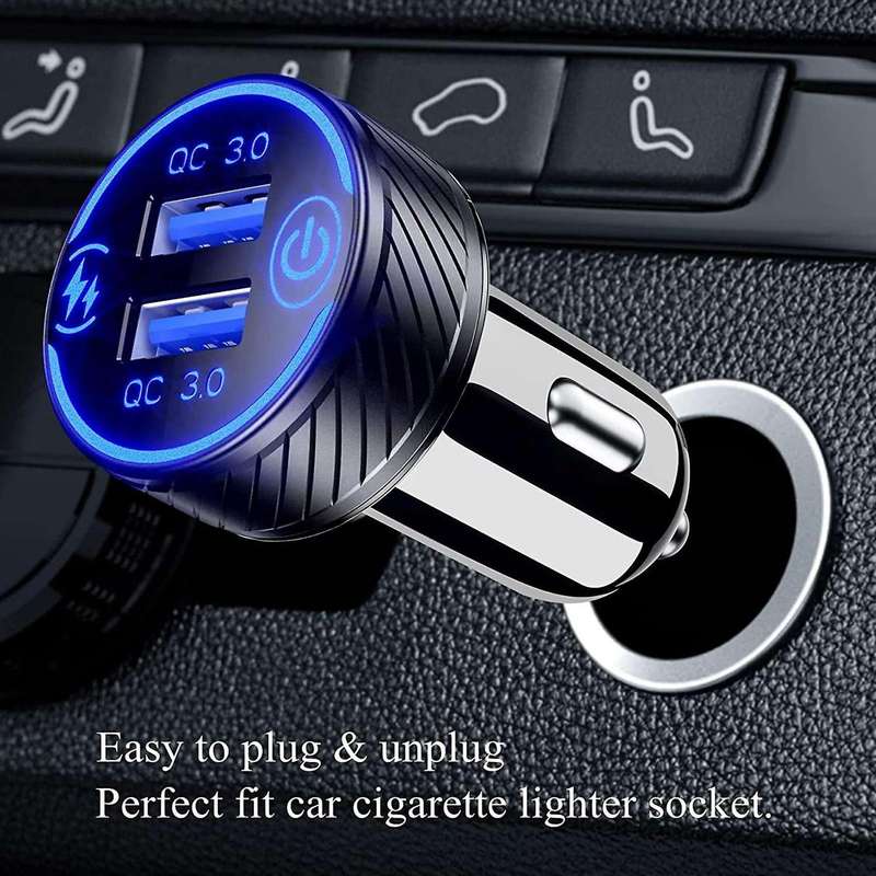 Dual Qc3.0 Ports Usb Car Charger with Touch Switch and Blue Led