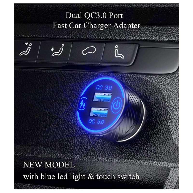Dual Qc3.0 Ports Usb Car Charger with Touch Switch and Blue Led