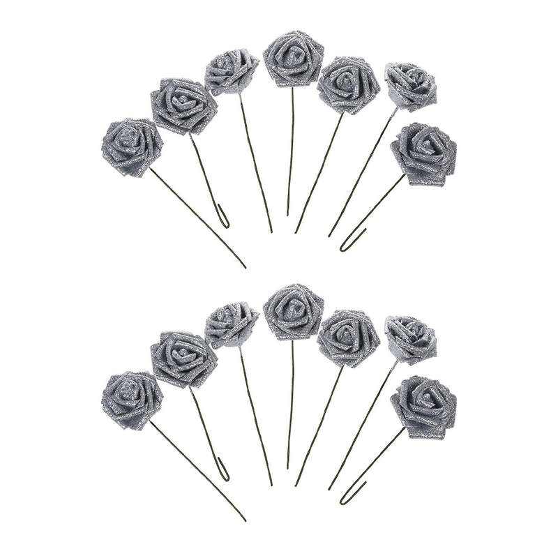 7 Foam Rose Artificial Flower Bridal Bouquet Silver