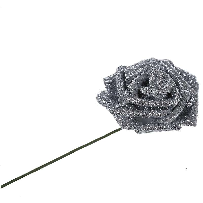 7 Foam Rose Artificial Flower Bridal Bouquet Silver