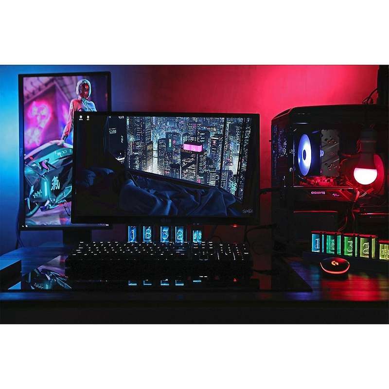 Rgb Imitated Glow Tube Clock Led Electronic Solid Wood Ornaments -1