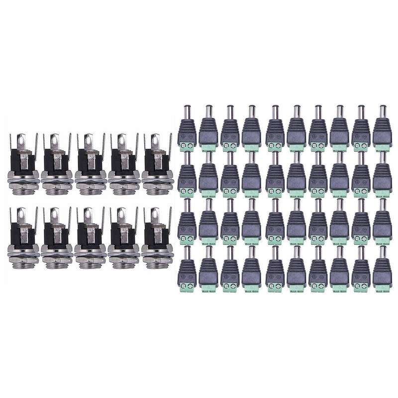 40 Pcs Dc Power Cable Female Male Plug Connector 5.5mm X 2.1mm