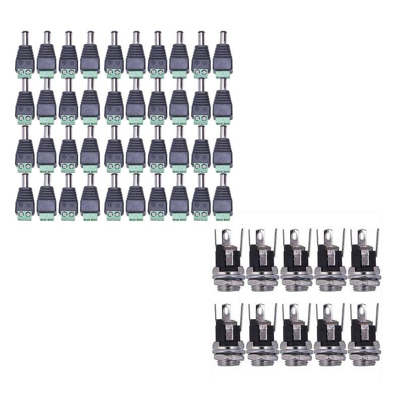 40 Pcs Dc Power Cable Female Male Plug Connector 5.5mm X 2.1mm