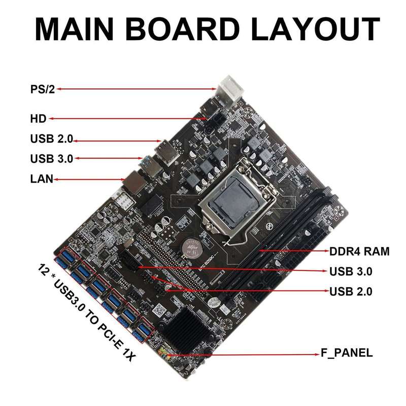 B250c Btc Mining Motherboard G3900 Cpu 12xpcie to Usb3.0 for Btc