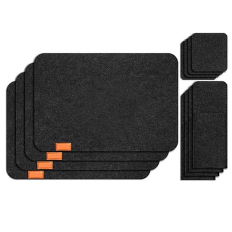 Felt Anthracite Place Mats Washable Wipe Clean Glass Coasters, 4 Set