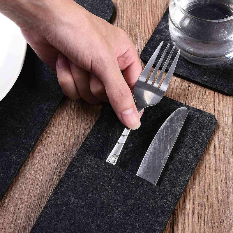 Felt Anthracite Place Mats Washable Wipe Clean Glass Coasters, 4 Set