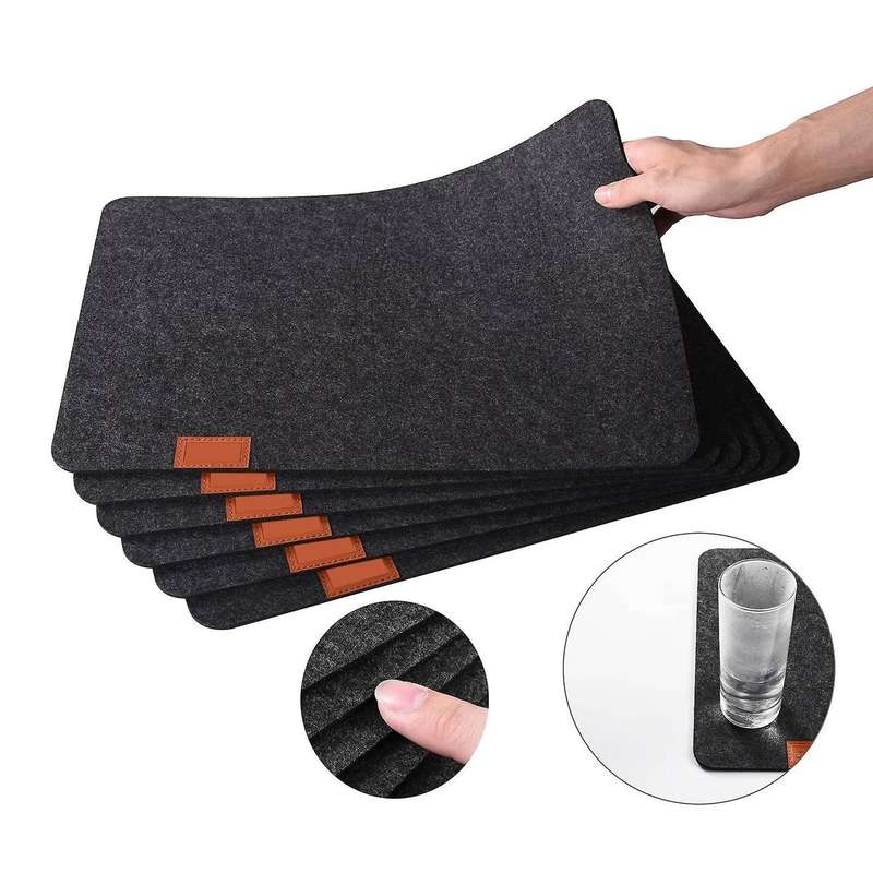 Felt Anthracite Place Mats Washable Wipe Clean Glass Coasters, 4 Set