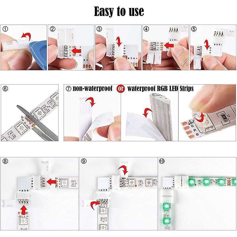 L Shape 4-pin Led Connectors 10pack 10mm Wide Solderless Connector