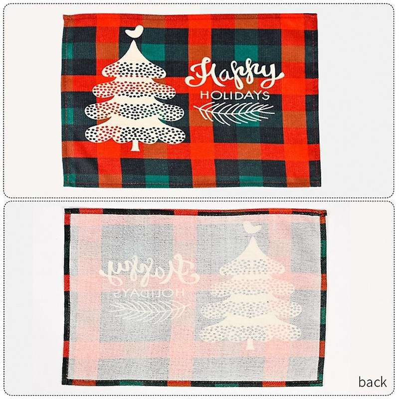 Christmas Placemats Set Of 4, with Plaid Printed, Washable Mats, E