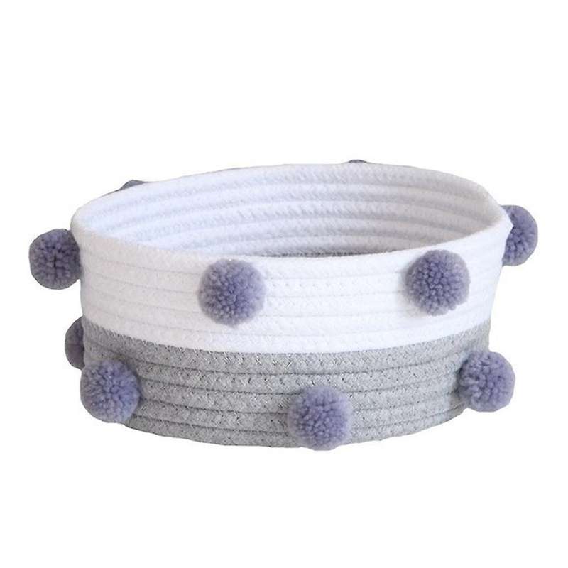 Household Pompon Storage Basket Woven Laundry Basket Gray