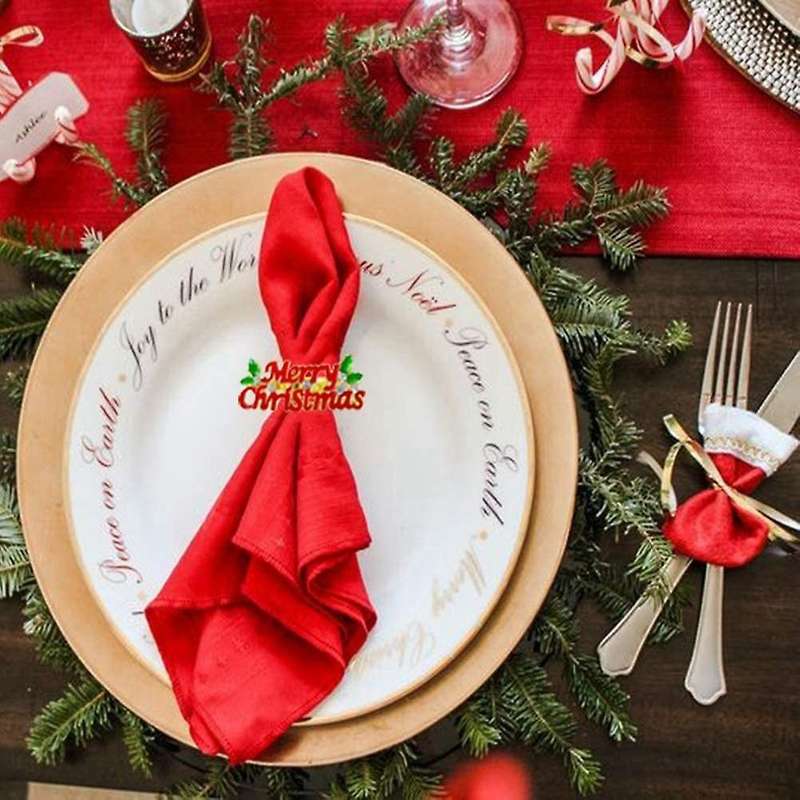 Napkin Rings Set Of 6, Red Merry Christmas Napkin Ring, Napkin Holder