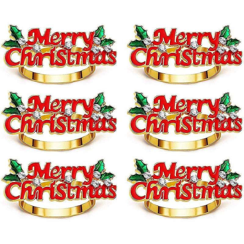 Napkin Rings Set Of 6, Red Merry Christmas Napkin Ring, Napkin Holder