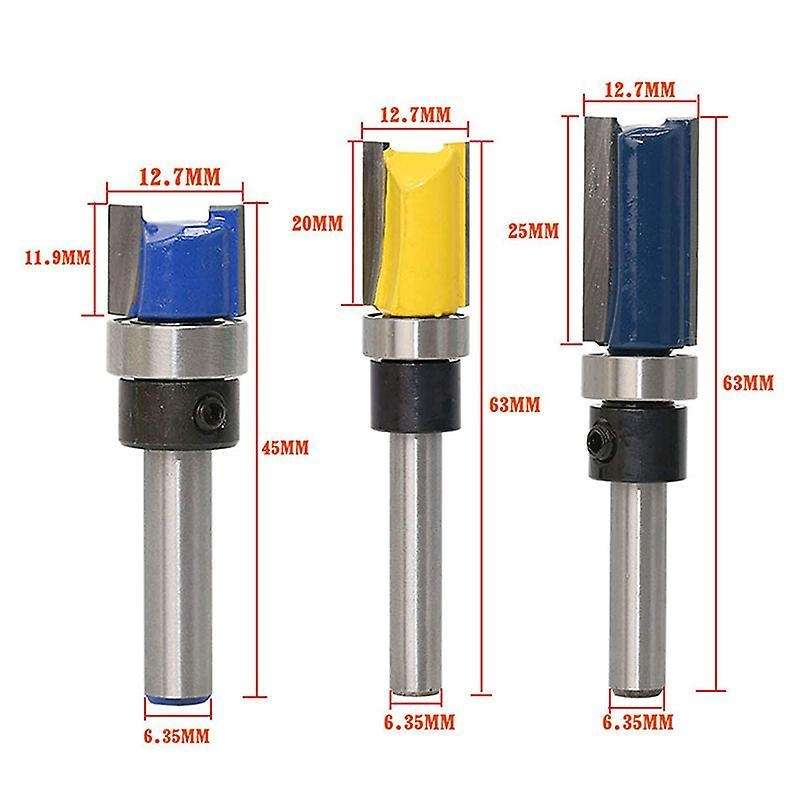 3pcs 1/4 Inch Shank Flush Trim Router Bits Pattern Template Router
