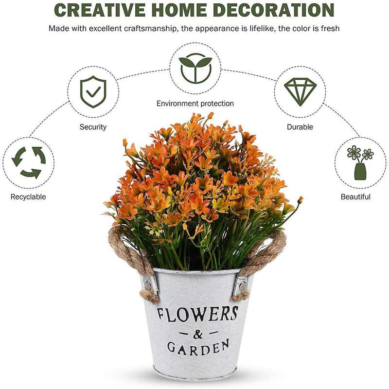 Artificial Bonsai Flower Fake Flowers with Vase Iron Sheet Orange