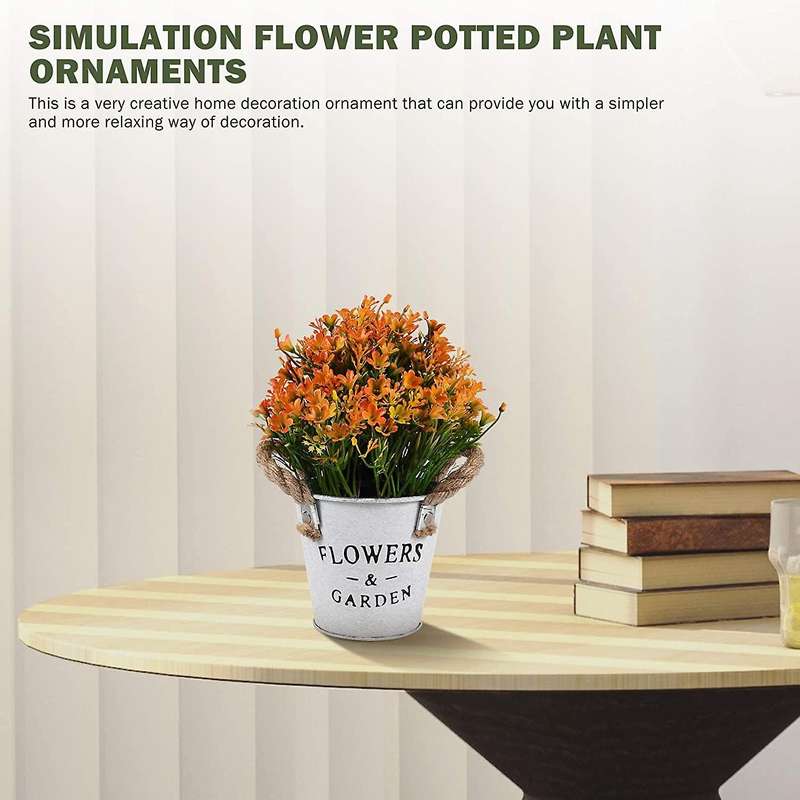 Artificial Bonsai Flower Fake Flowers with Vase Iron Sheet Orange
