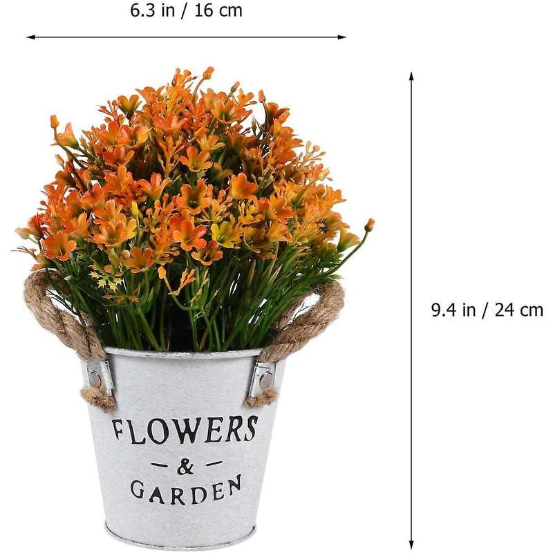 Artificial Bonsai Flower Fake Flowers with Vase Iron Sheet Orange