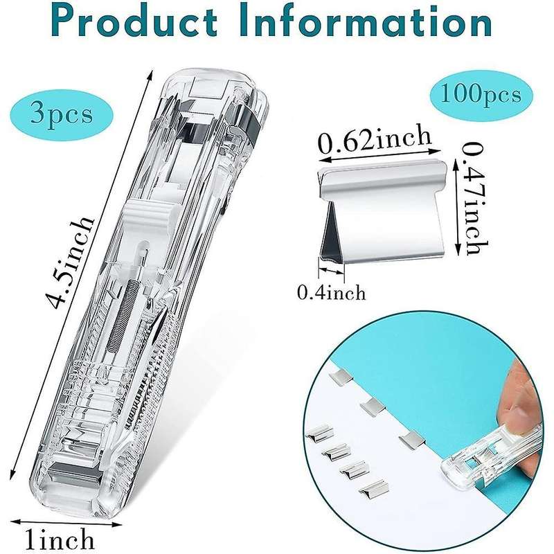 3 Pieces Clear Stapler for Desk Trendy Stapler with 100 Pieces Clips