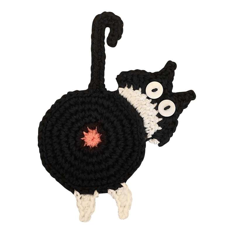 Cat Butt Coaster Funny Handmade Crochet Cat Butt Drink Black White