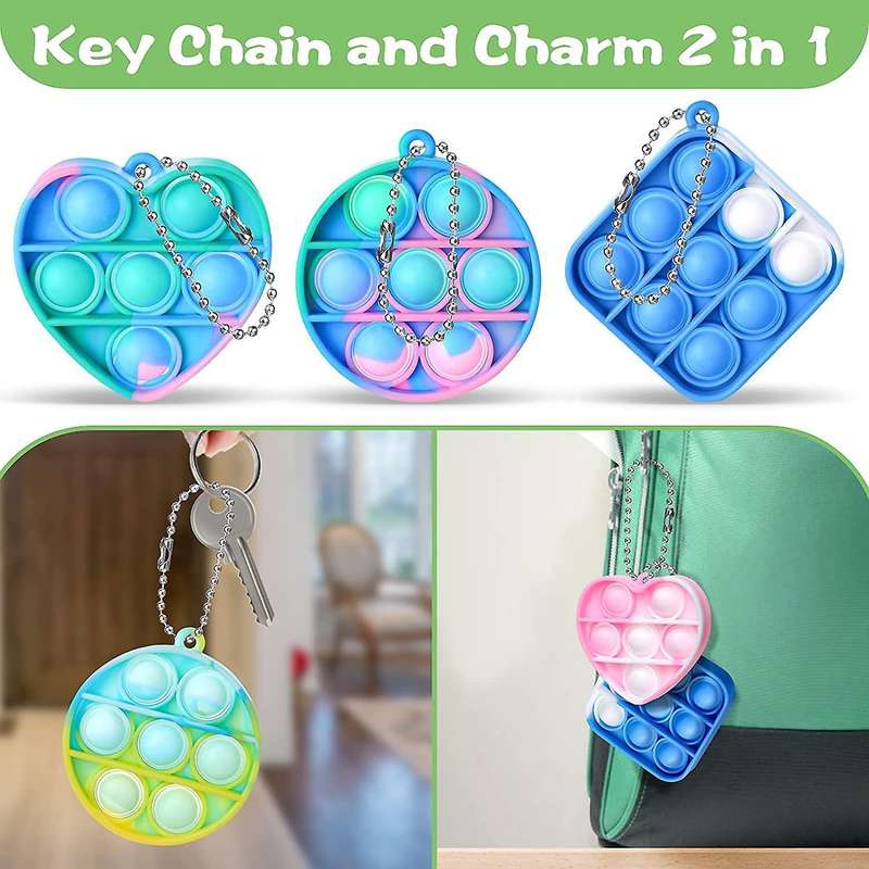 6 Pcs Mini Fidget Sensory Toy Silicone Keychain Toy Decompression