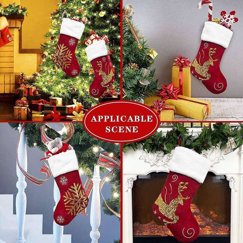 Christmas Socks Gift Bag Flannel Embroidery Christmas Socks Snowflake