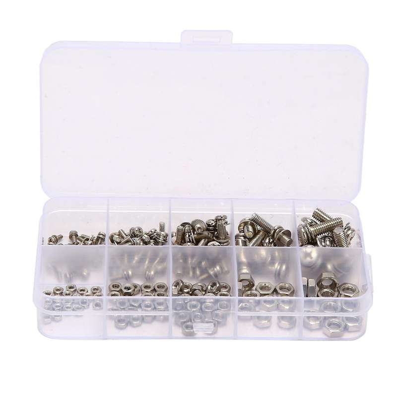 160pcs/set M2 M2.5 M3 M4 M5 Pan Head Screws Nuts Kit Stainless Steel