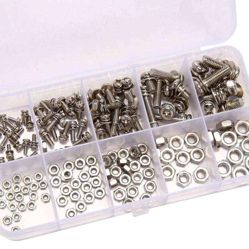160pcs/set M2 M2.5 M3 M4 M5 Pan Head Screws Nuts Kit Stainless Steel