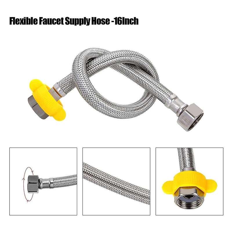 Braided Faucet Line Connector. Female Supply Hose Washing Machine