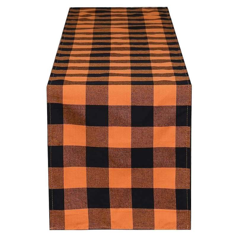 13x70inch Black and Orange Plaid Table Runner,for Party Home Decor