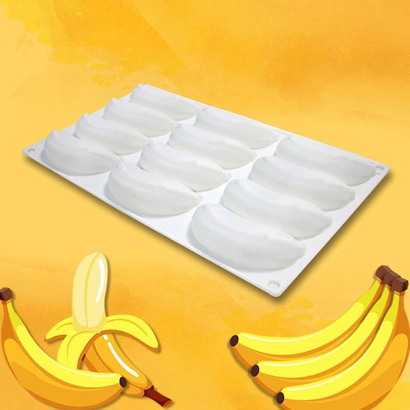 12 Cell Banana Silicone Cake Mold for Baking Chocolate Pastry Mouler