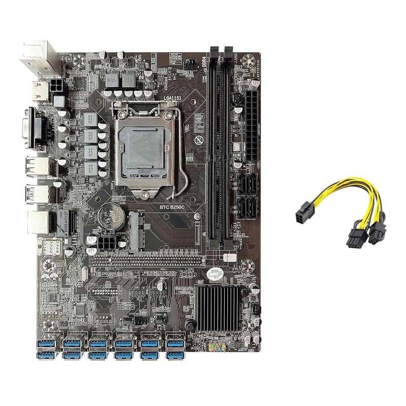 B250c Btc Mining Motherboard+6pin to Dual 8pin Cable Lga1151