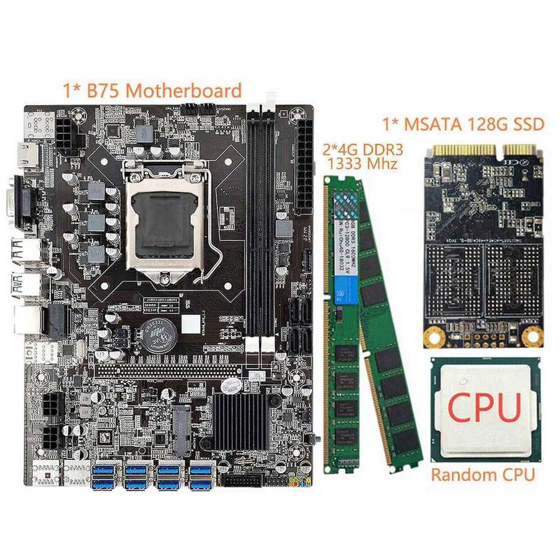 B75 Eth Mining Motherboard+cpu+128g Msata Ssd+2 X 4g Ddr3 1333mhz Ram