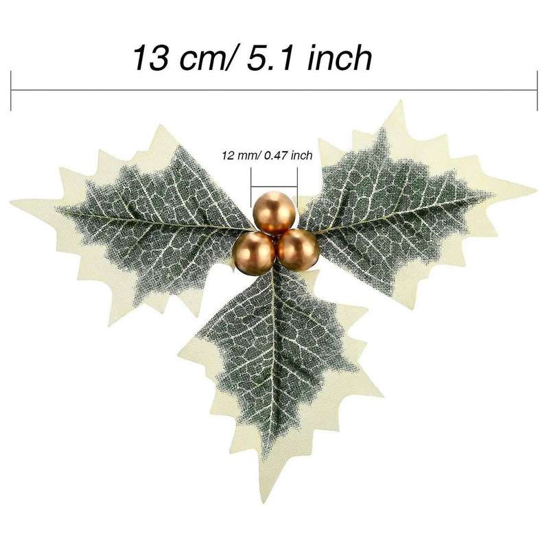 30 Pieces Artificial Holly Berry with Green Leaves for Wedding Party