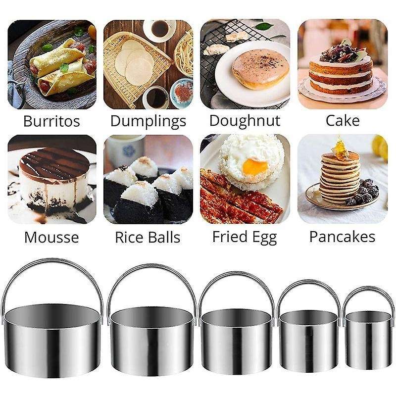 5 Pcs Biscuit Cutter with Handle - Stainless Steel Round Circle Donut