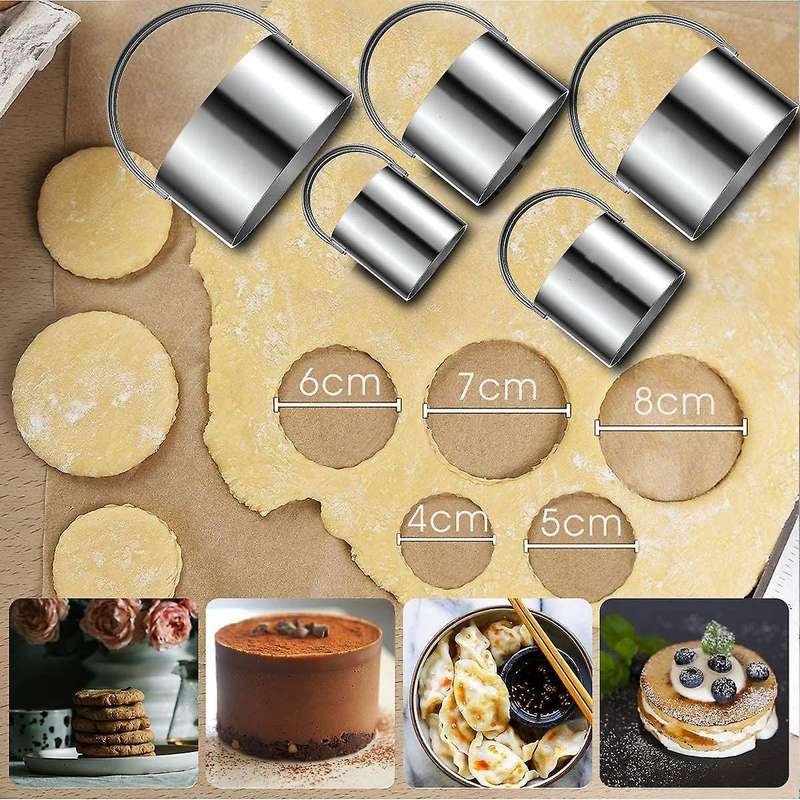 5 Pcs Biscuit Cutter with Handle - Stainless Steel Round Circle Donut