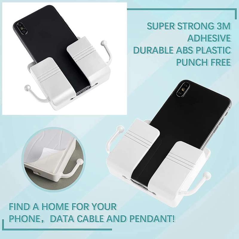 6 Pcs Wall Phone Holder Wall Mount Self-adhesive Cell Phone(white)