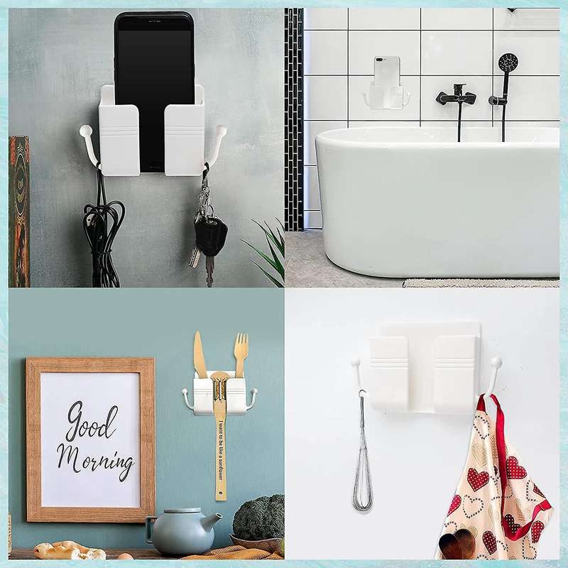 6 Pcs Wall Phone Holder Wall Mount Self-adhesive Cell Phone(white)