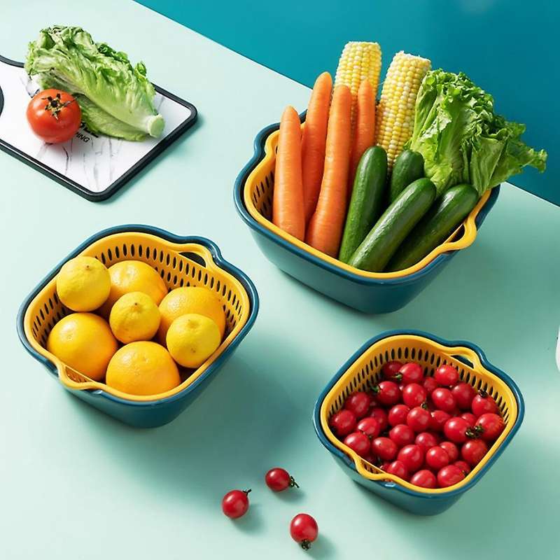 Baskets Fruit Washing Basket Multifunctional Drain Basket Stackable B