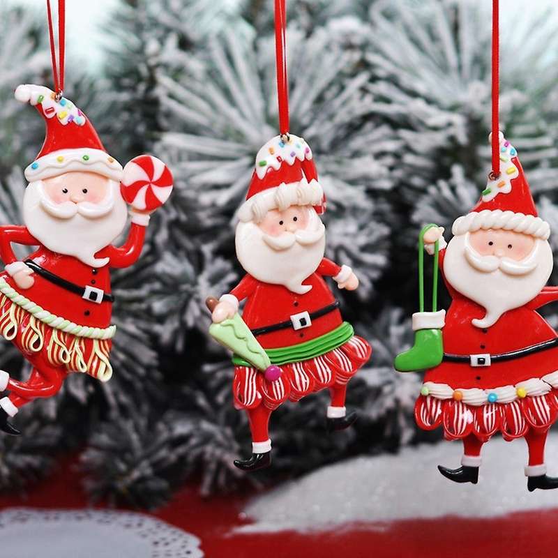 3pcs Christmas Decoration Soft Clay Santa Claus Holding Socks/candy