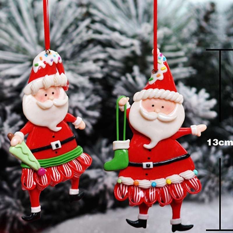3pcs Christmas Decoration Soft Clay Santa Claus Holding Socks/candy