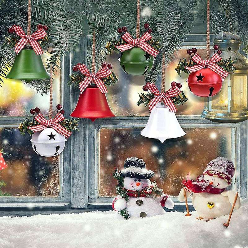 6 Pcs Christmas Bells Ornaments Cutouts Christmas Bells with Berry
