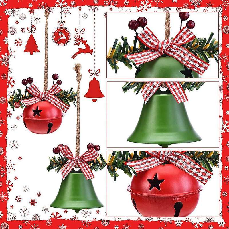6 Pcs Christmas Bells Ornaments Cutouts Christmas Bells with Berry