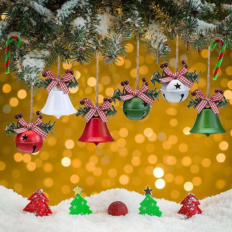 6 Pcs Christmas Bells Ornaments Cutouts Christmas Bells with Berry