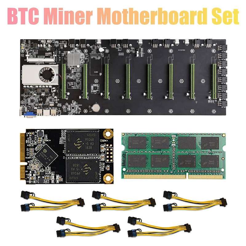 D37 Btc Miner Motherboard with Cpu+8x8pin Cable+128g Ssd+8gb Memory