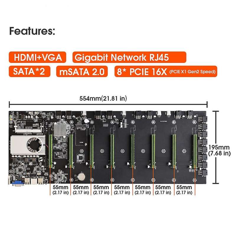 D37 Btc Miner Motherboard with Cpu+8x8pin Cable+128g Ssd+8gb Memory
