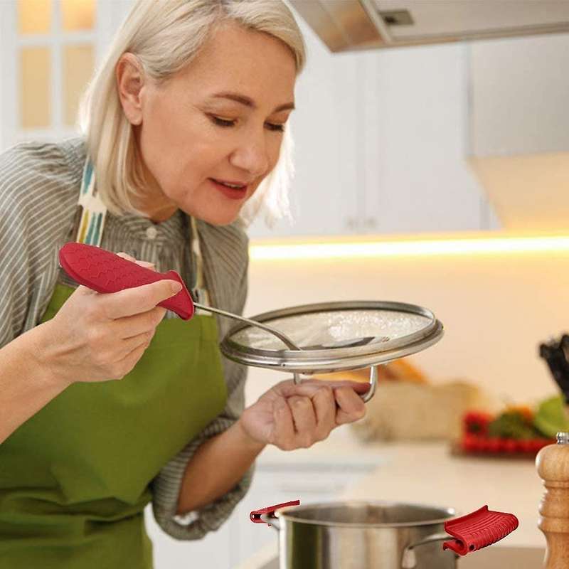 Holder Cast Iron Skillet Handle Cover Pot Sleeve Grip Handle (red)