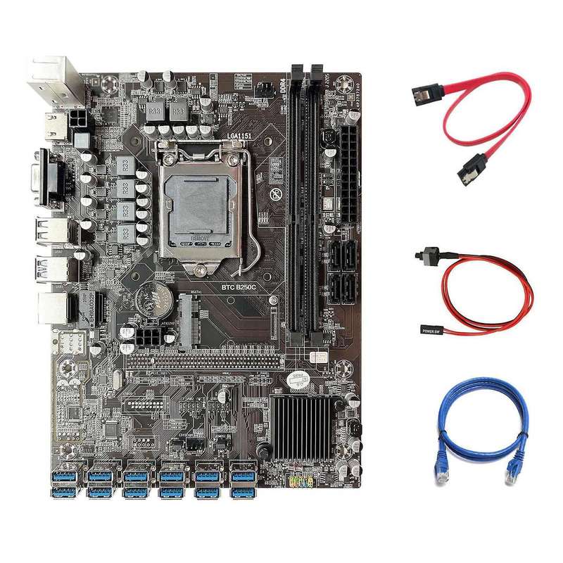 B250c Miner Motherboard+sata Cable+switch Cable+rj45 Network Cable