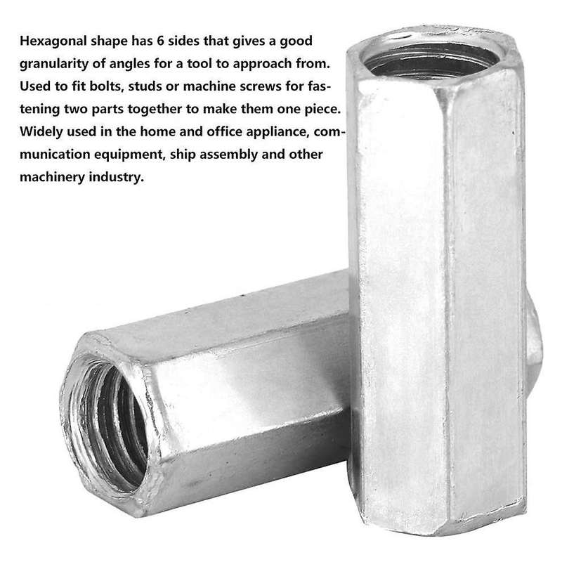 M8x28 Nut Long Rod Hexagonal Carbon Steel Screw Nut 10 Pieces