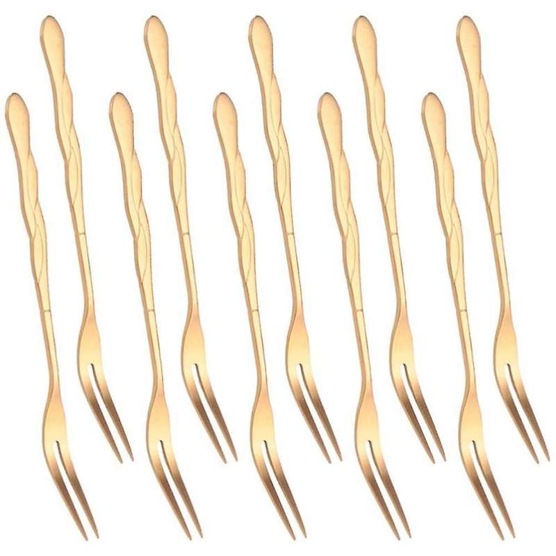 10pcs Stainless Steel Cake Fork 2 Prong Dinner Fork Rose Gold