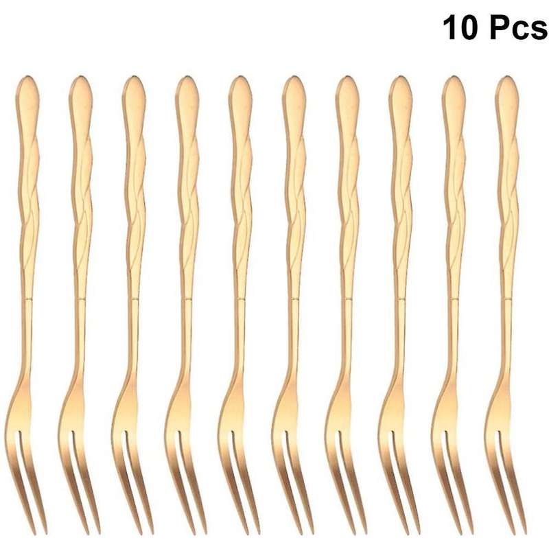10pcs Stainless Steel Cake Fork 2 Prong Dinner Fork Rose Gold
